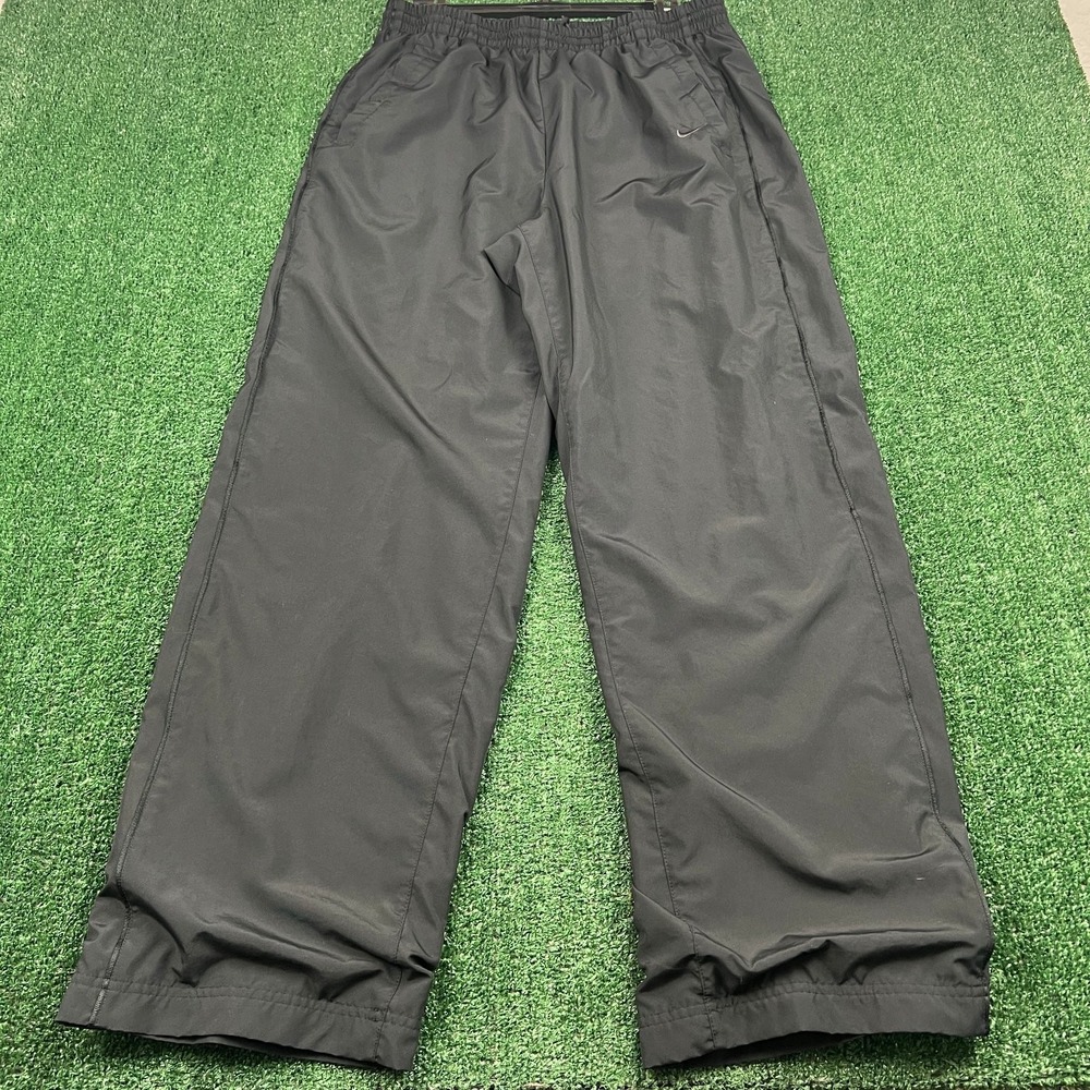 Vintage Nike Silver Tag Black Side Swoosh Track Pants Men's L Baggy Wide-Leg Y2K